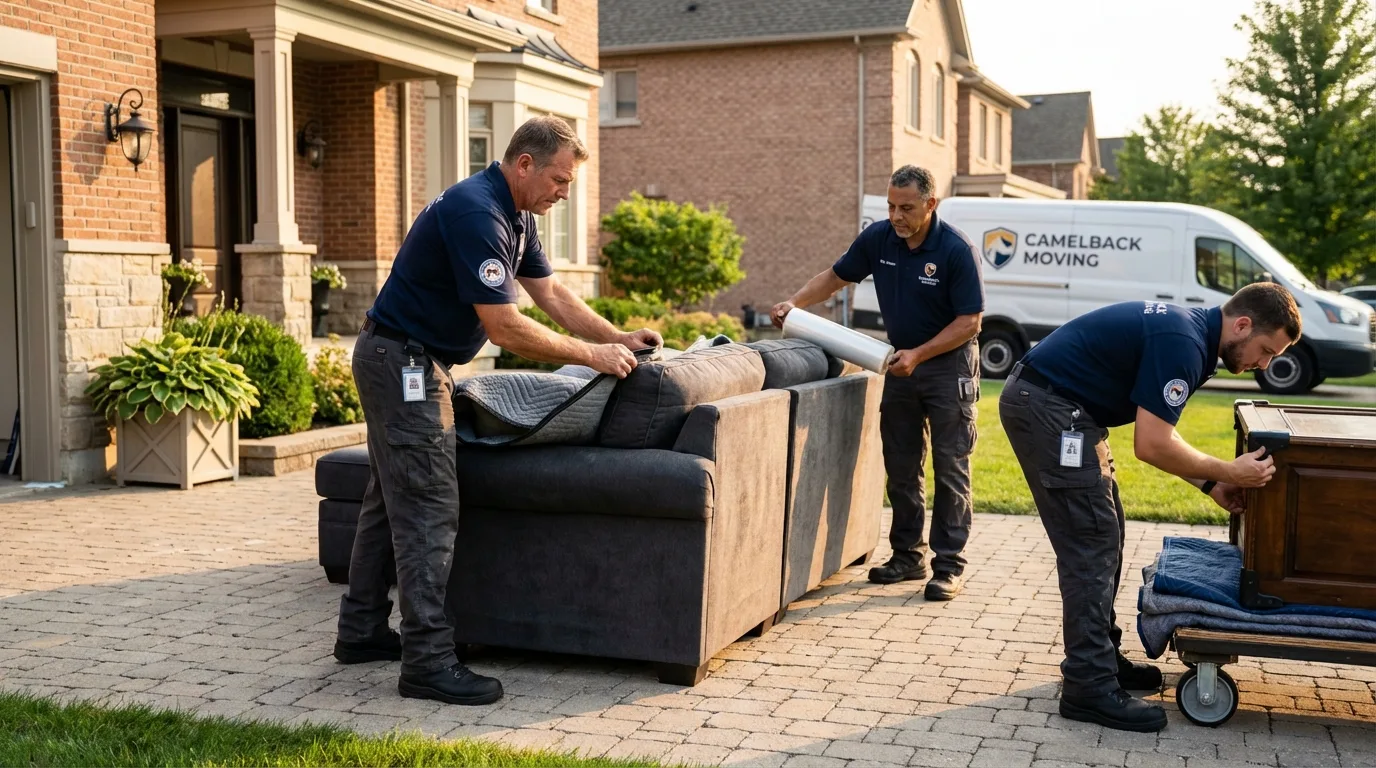 Large estate moving crew wrapping furniture in Newburyport, MA