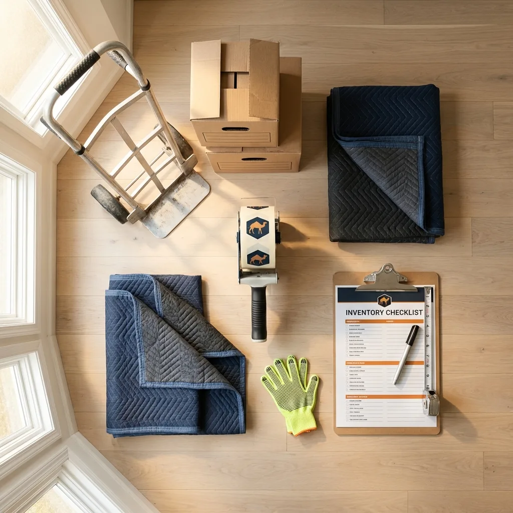 Professional moving supplies and packing materials layout for Newburyport residential relocations